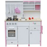 Houten keuken met oven en accessoires roze-wit
