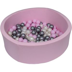 Roze ballenbak 90 cm met 150 ballen parelmoer, licht paars & zilver
