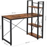 Computerbureau vintage 120 cm met legplanken bruin-zwart