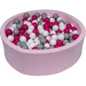 Roze ballenbak 90 cm met 450 ballen wit, paars & grijs