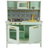 Kinderkeuken met metalen pannenset - mint groen - 72 x 30 x 90 cm