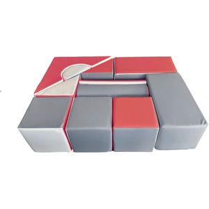 Grote schuimen bouwblokken - 11 stuks - gekleurd - wit, grijs, koraalrood