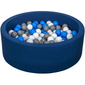 Ballenbad rond - blauw - 90x30 cm - met 200 wit, blauw en grijze ballen