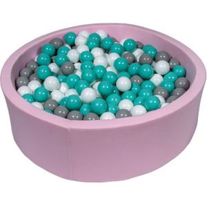 Roze ballenbak 90 cm met 450 ballen wit, grijs & turquoise