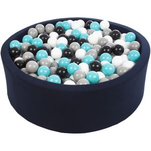 Ballenbak navy blauw met 450 ballen 90 cm zwart, wit, grijs & turquoise