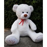 Gigantische grote teddybeer zachte knuffel - 105 x 85 cm - wit en rood