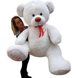 Gigantische grote teddybeer zachte knuffel - 105 x 85 cm - wit en rood