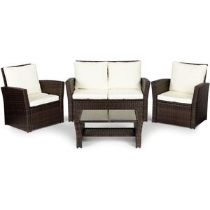 Loungeset tuin - 4 persoons - polyrattan - bruin, wit