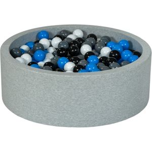 Ballenbak 90 cm met 450 ballen zwart, wit, blauw & grijs