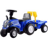Loopauto - tractor - met aanhanger, schop & hark - blauw