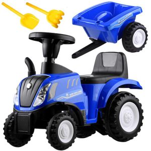 Loopauto - tractor - met aanhanger, schop & hark - blauw