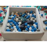 Vierkante ballenbak 90x90 cm met 300 ballen wit, blauw, paars, grijs & turquoise