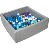 Vierkante ballenbak 90x90 cm met 300 ballen wit, blauw, paars, grijs & turquoise