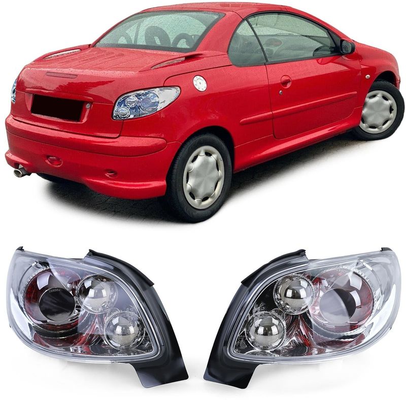 Achterlichten voor Peugeot 206 CC Coupe Cabrio 00-08 - volledig chroom