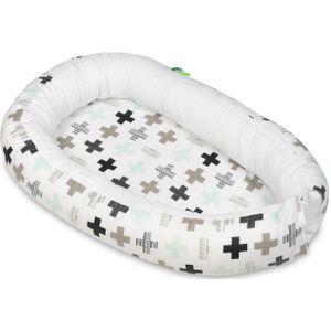 Babynest - baby nestje - 0-8 maanden - 100% katoen - 82x54cm - munt kruisjes - wit