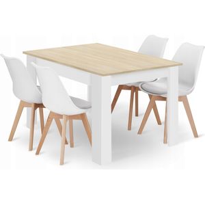 Praktische Eetkamerset 120x80 - Onderhoudsvriendelijke Tafel met Witte Stoelen