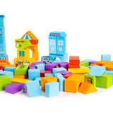 Houten blokken - 100 stuks - stad - kleurrijk