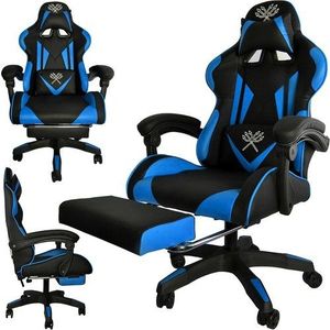 Gamestoel - gaming stoel - voetensteun - blauw zwart