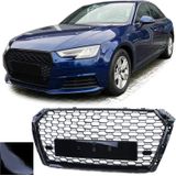 Honingraat grill - Audi A4 B9 8W 15-19 - Zwart glans - Badgeloos & inclusief PDC sensoren.