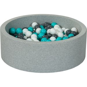 Ballenbak 90 cm met 300 ballen wit, grijs & turquoise