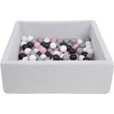 Vierkante ballenbak 90x90 cm met 150 ballen zwart, wit, licht paars & grijs