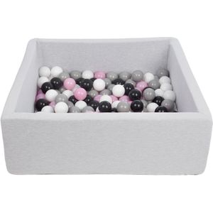 Vierkante ballenbak 90x90 cm met 150 ballen zwart, wit, licht paars & grijs
