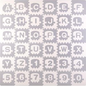 Puzzel speelmat voor kinderen - alfabet, cijfers & treinen - 180x180 cm - grijs & wit