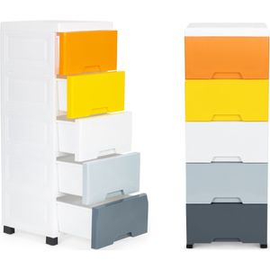 Ladeblok - 84,5x32,5x31cm - 5 lades - wit, geel, oranje, grijs