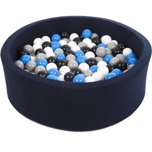 Ballenbak - 300 ballen - marine - rond ballenbad - 90x30 cm - zwarte, witte, blauw, grijze ballen