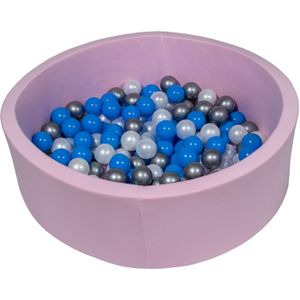 Roze ballenbak 90 cm met 150 ballen parelmoer, blauw & zilver