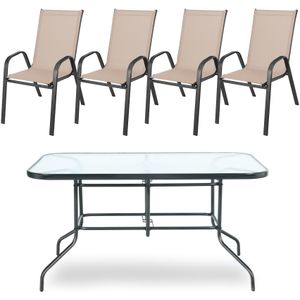 Tuinset - 140x80 - tafel en stoelen - beige