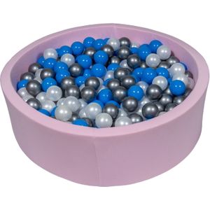 Roze ballenbak 90 cm met 450 ballen parelmoer, blauw & zilver