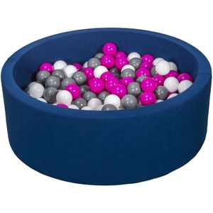 Ballenbak - 300 ballen - marine - rond ballenbad - 90x30 cm - witte, roze, grijze ballen