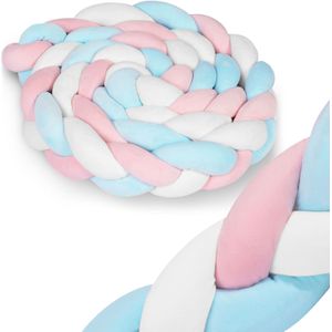 Bedbumper - Bedomrander - Gevlochten - 3m - Blauw-Roze-Wit