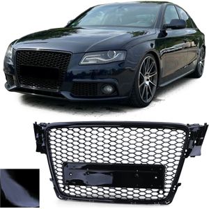 Honingraat Grill - Audi A4 B8 8K 07-11 - Badgeloos - Zwart Glans