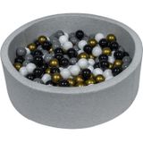 Ballenbak 90 cm met 200 ballen zwart, wit, goud & grijs