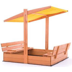 Zandbak - hout - met dak en bankjes - 140x140 cm - geel