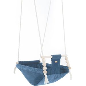 Multifunctionele Babyhangmat - Verstelbaar van Lig naar Zit - Marineblauw met Hout