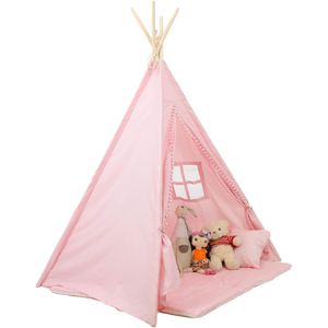 Tipi tent - speeltent met vloermat en kussens – roze