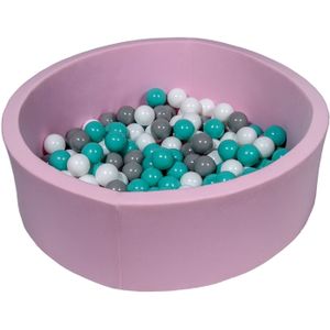 Roze ballenbak 90 cm met 150 ballen wit, grijs & turquoise