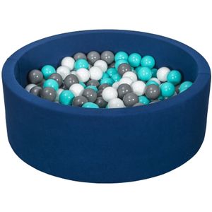 Ballenbak - 300 ballen - marine - rond ballenbad - 90x30 cm - witte, grijze, turquoise ballen