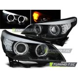 Koplampen dual halo rims BMW E60/E61 03-07 ZWART LED INDIC