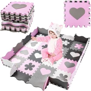 Speelmat baby - foam - 145x145cm - grijs, roze, wit