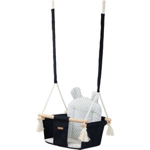 Schommelstoel baby - houten frame - zwart/grijs - max. 20kg belasting