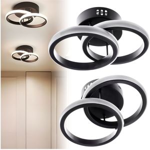 Led plafondlamp dubbele ring - 2 LED-ringen - zwart - 26x17 cm