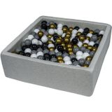 Vierkante ballenbak 90x90 cm met 450 ballen zwart, wit, goud & grijs