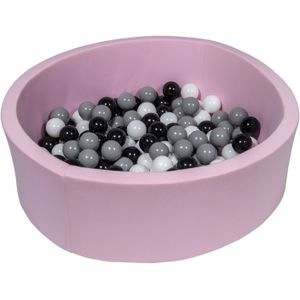 Roze ballenbak 90 cm met 150 ballen zwart, wit & grijs