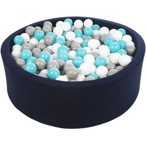 Ballenbak navy blauw met 450 ballen 90 cm wit, grijs & turquoise