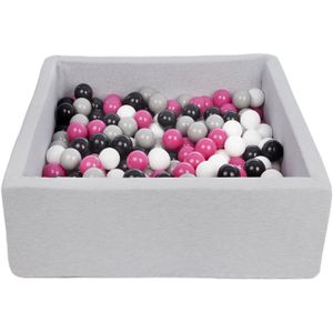 Vierkante ballenbak 90x90 cm met 300 ballen zwart, wit, paars & grijs