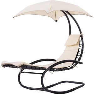Schommelstoel tuin met parasol - beige